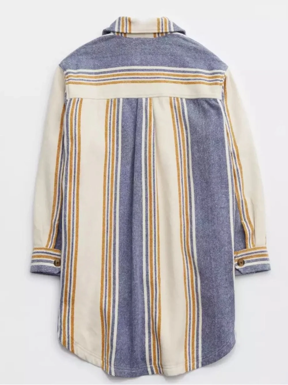 Aerie Oversized Flannel Shacket Jacket Cream Blue Stripe Cotton Size M - Picture 4 of 13